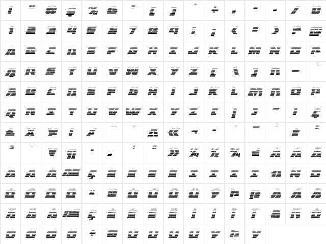 Eagle Strike Gradient Italic Italic  glyph index