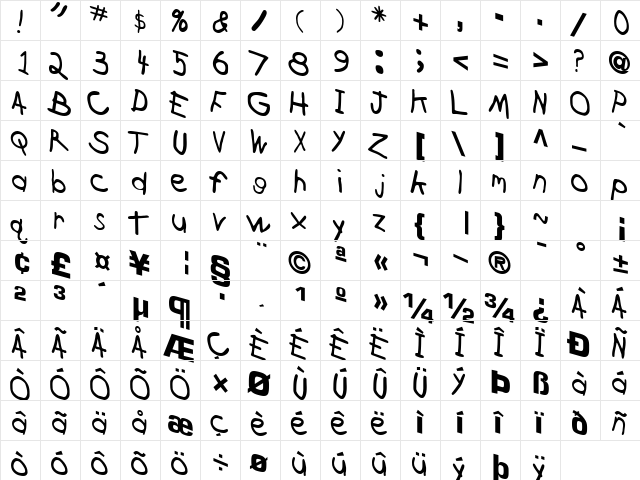 Cross Regular  glyph index