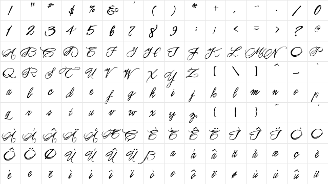Rosemary Copperplate Regular  glyph index