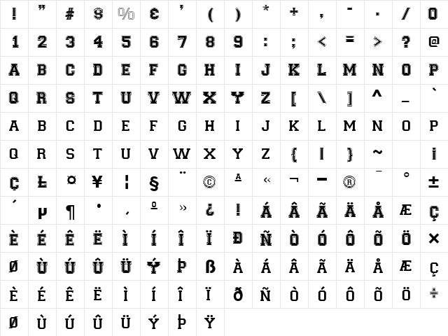 Varsity Regular  glyph index