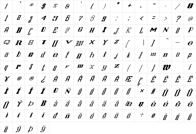 FZ UNIQUE 24 ITALIC Normal  glyph index