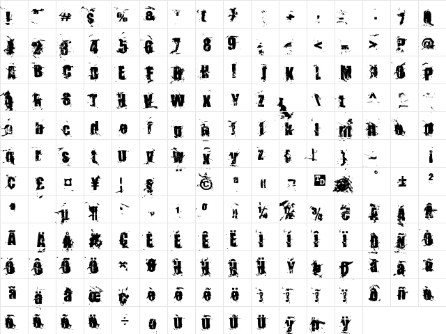 Killer Ants Bold  glyph index