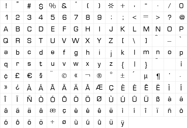 Eurasia Regular  glyph index