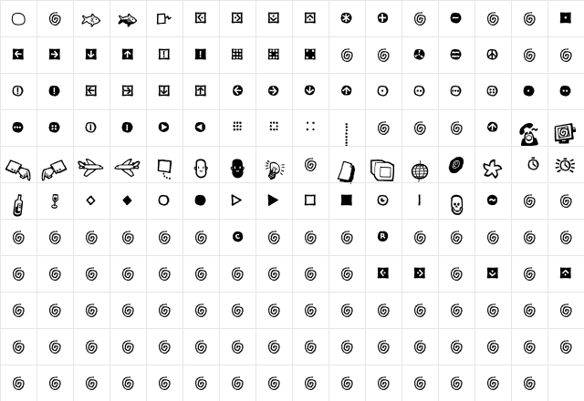 Kosmik Glyphs  glyph index
