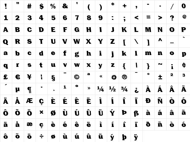 Centuriqua-Ultra Regular  glyph index