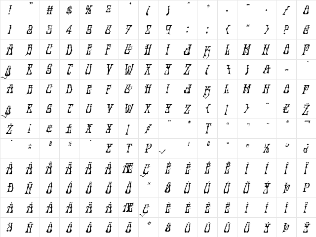 Instant Zen Italic Italic  glyph index