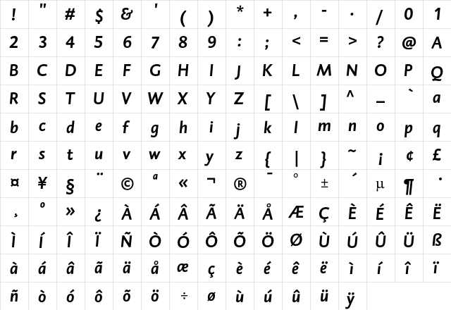 DTL Caspari T Bold Italic  glyph index