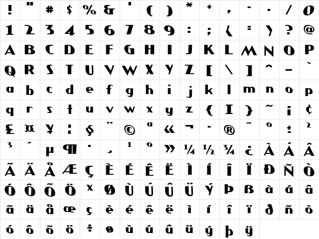 JMH COMICS Bold  glyph index