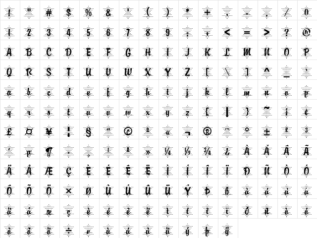 DTC Brody M47 Regular  glyph index