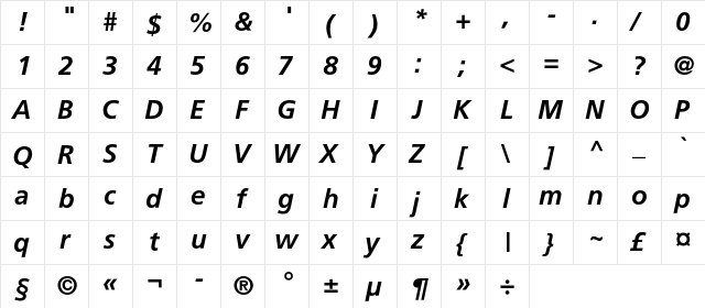 AGForeignerLightC Bold Italic  glyph index