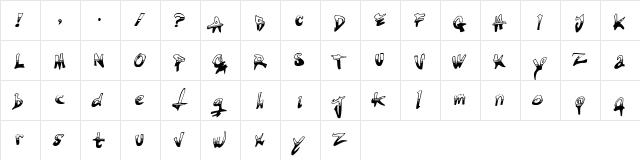 TIRED TERRORIST Regular  glyph index