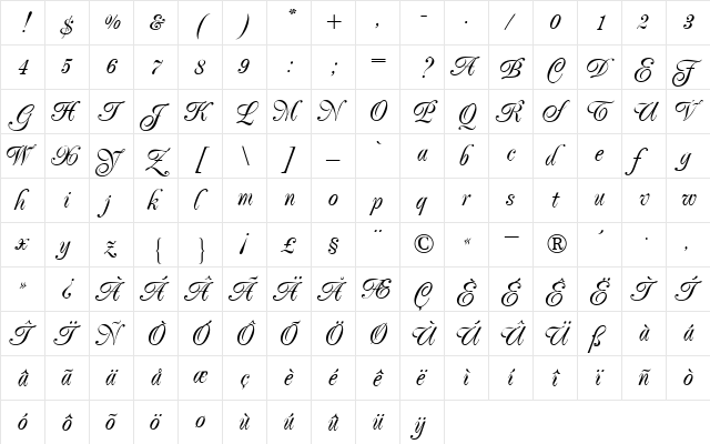 Poppl-Exquisit BQ Regular  glyph index