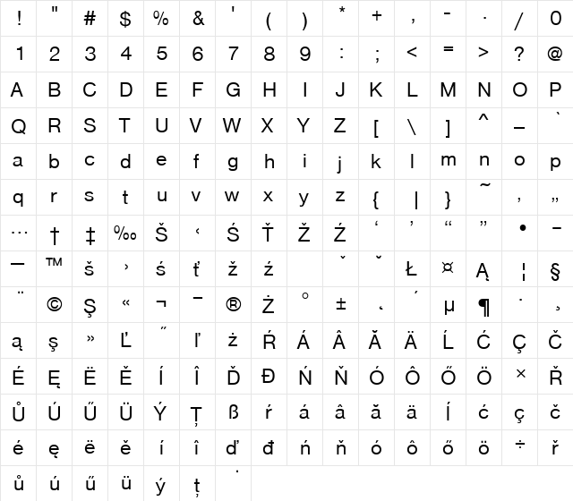 NimbuSanDEE Regular  glyph index