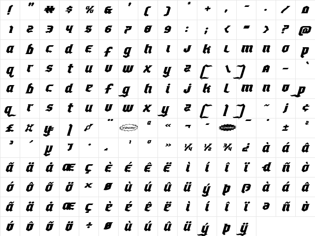 Empire Crown Expanded Italic Expanded Italic  glyph index