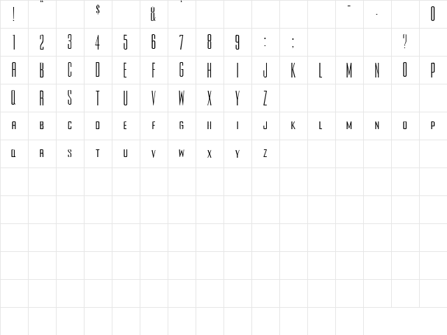 Joe 7 Regular  glyph index