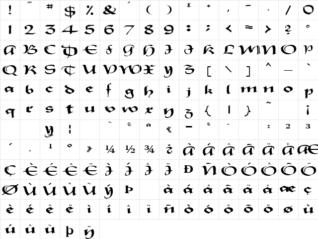 Sarrazin Regular  glyph index