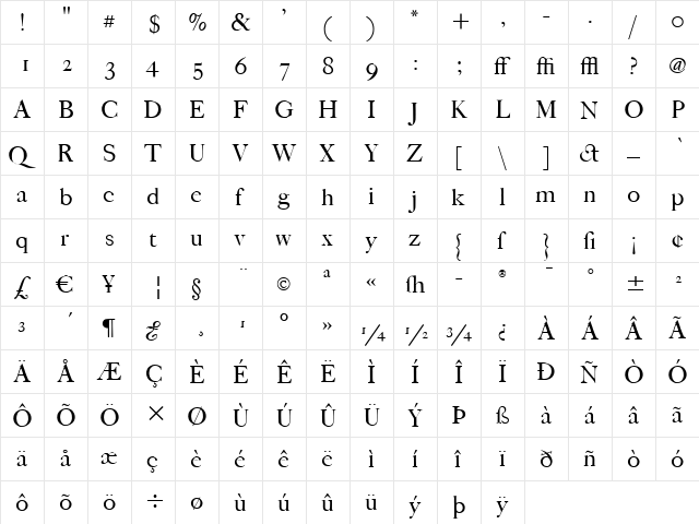 FCaslon 42 ITC Roman  glyph index