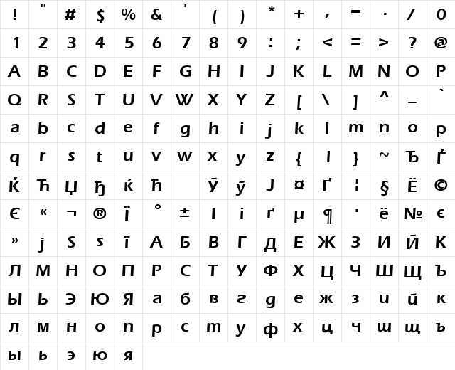 EverestDemi Normal  glyph index