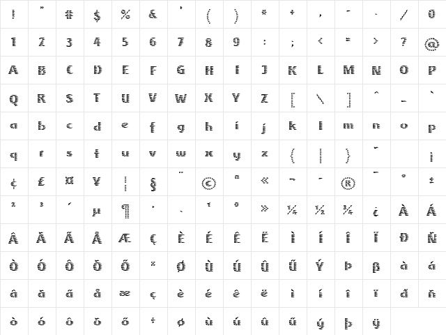 Albatross LT Regular Regular  glyph index