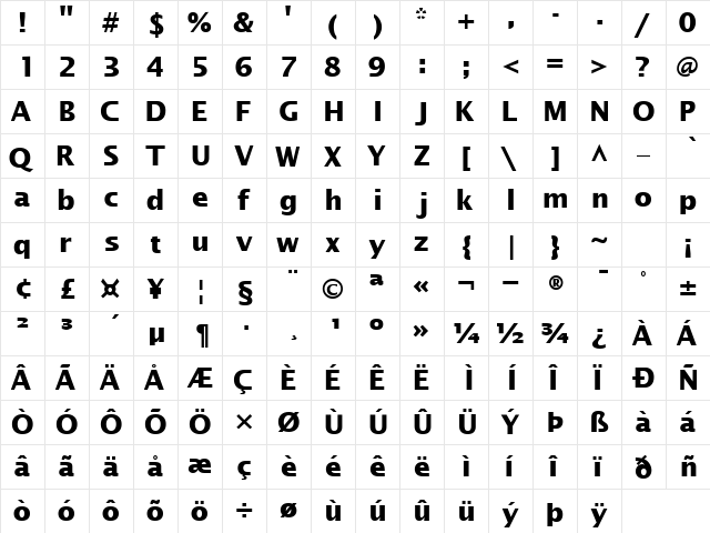 MachadoSansSSK Bold  glyph index