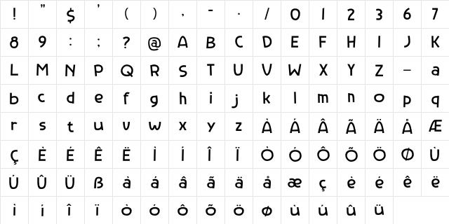 Backyard Hero DEMO Regular  glyph index