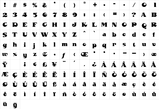 Dirigent Regular  glyph index