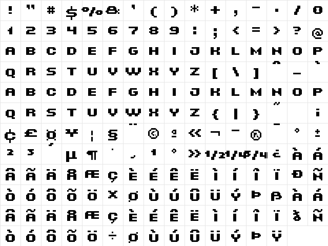 UF Odyssey Menu Bold Regular  glyph index