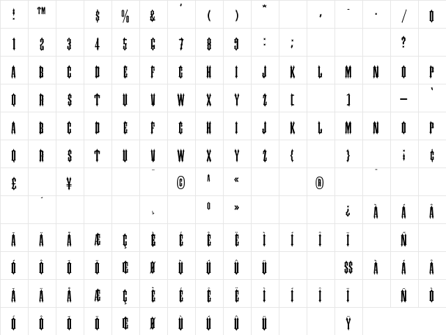 IRONWOODMedium2 Regular  glyph index