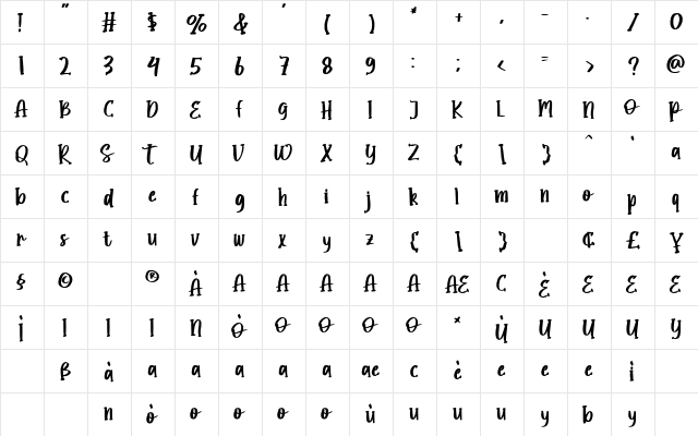 Ghostly Regular  glyph index