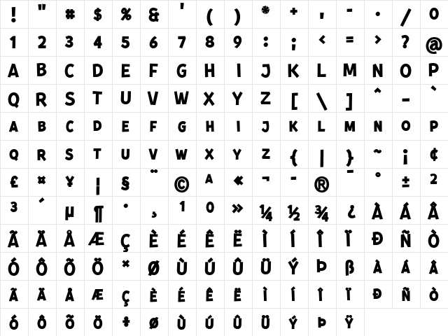 Kurri Island Caps Bold  glyph index