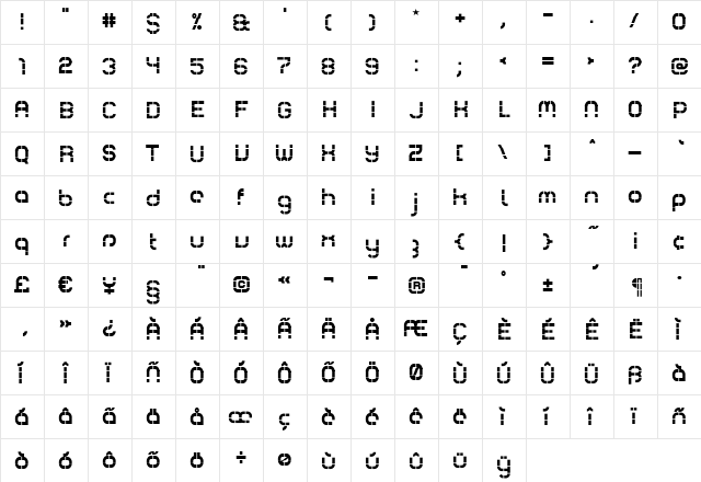 Comsat Regular  glyph index