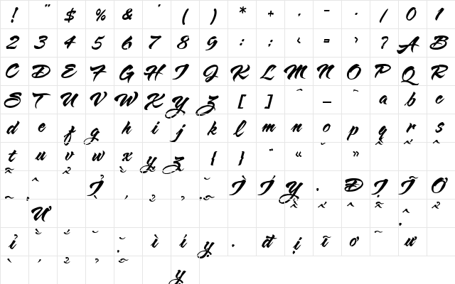 VNI-Butlong Regular  glyph index