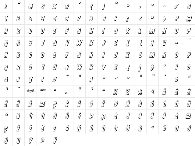 Freakfinder 3D Italic Italic  glyph index