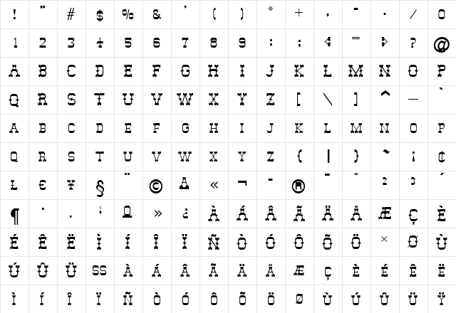 EmelyBecker Regular  glyph index