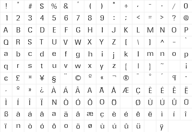 RochesterLH Regular  glyph index