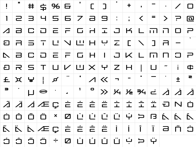 Banshee Pilot Bold Bold  glyph index