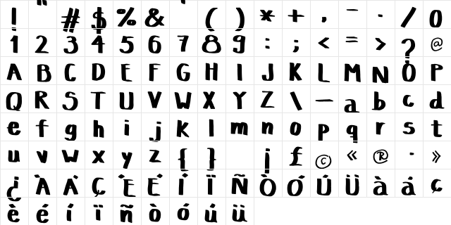 Tanaestel Script Handwritten Regular  glyph index