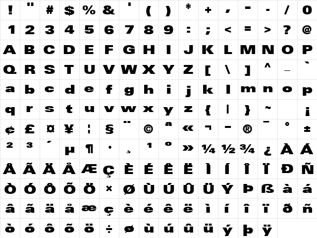 NovaUltraBlackExpSSK Regular  glyph index