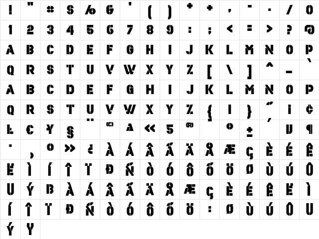 Estenceler SemiBold  glyph index