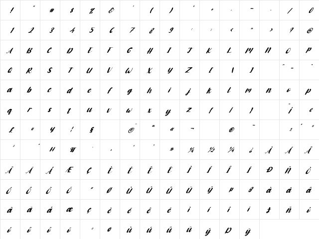 Cute Cartoon Italic Regular  glyph index