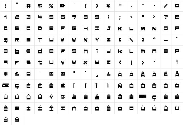 Quadric Regular  glyph index