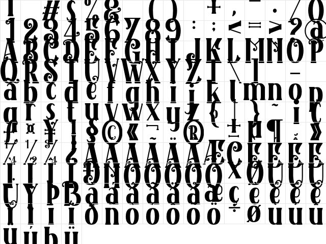 Crowded Regular  glyph index