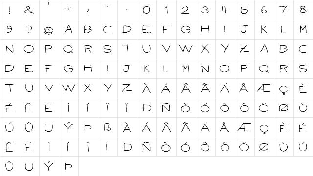 BallpointScratch Regular  glyph index