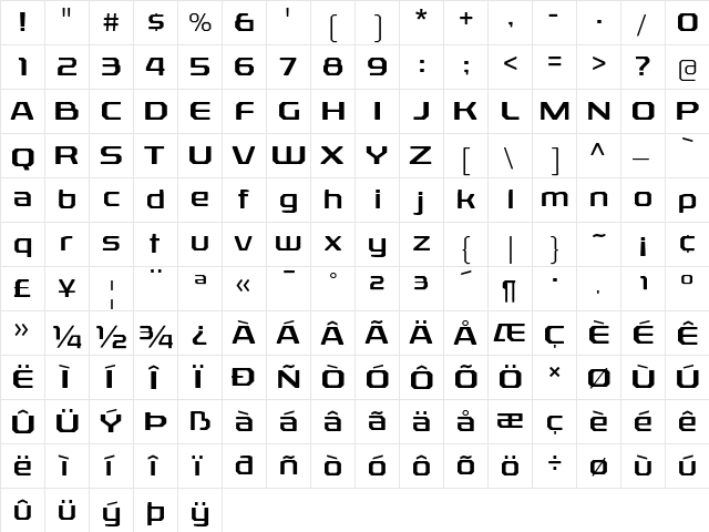 Rexlia Regular  glyph index