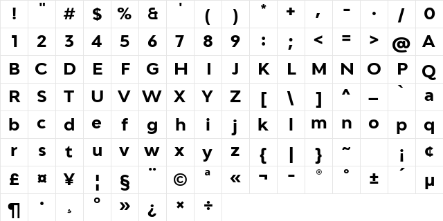 Adlinnaka Bold  glyph index