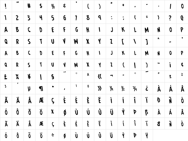 Earth's Mightiest Rotated Regular  glyph index