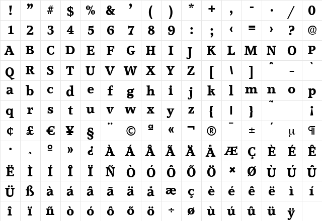 AccoladeSerial-Xbold Regular  glyph index