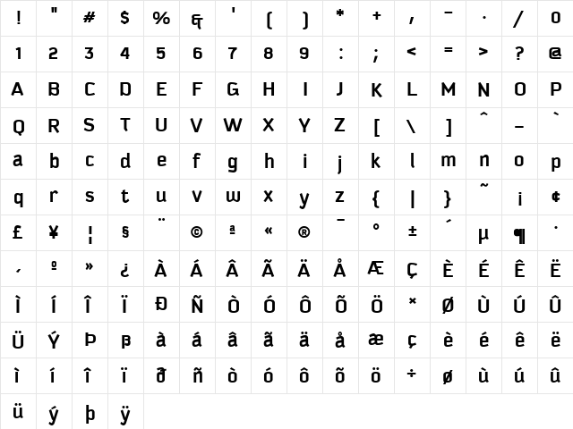 Kautiva Bold  glyph index