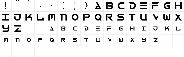 Robotech Regular  glyph index