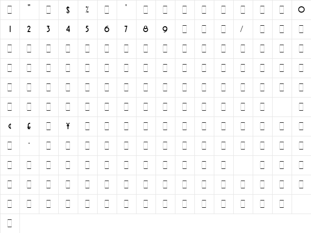 Avenida Alts LET Plain  glyph index